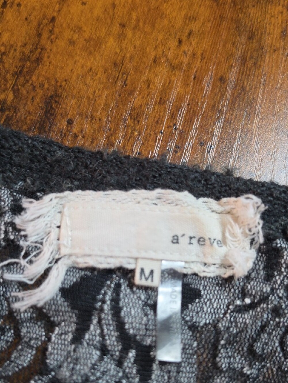 A'REVE | Boho Charcoal Lace Crochet Mixed Media Slub Swing Sweater Top | M - Picture 3 of 12